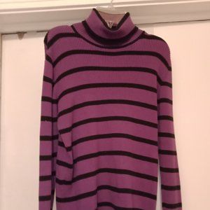 Karen Scott Cotton Purple Stripe Knit Turtleneck